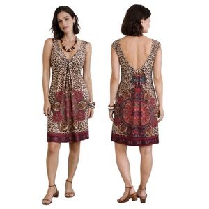 LONDON TIMES boho sleeveless leopard print dress | mandala graphic | size 10